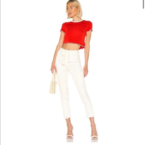 Lovers & Friends Pants Women Small Cargo Trousers Satin Ivory Cream Waist Tie K - Picture 1 of 10